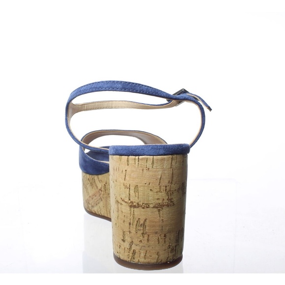 Schutz Heloise Blue Suede Platform Wedge Sandal Ankle Strap Comfortable Pumps 10 - Picture 9 of 11